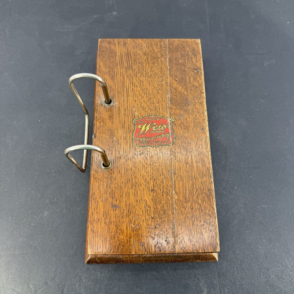 Antique 1920s Weis Manufacturing Co. Monroe Michigan Wood Desktop Ledger